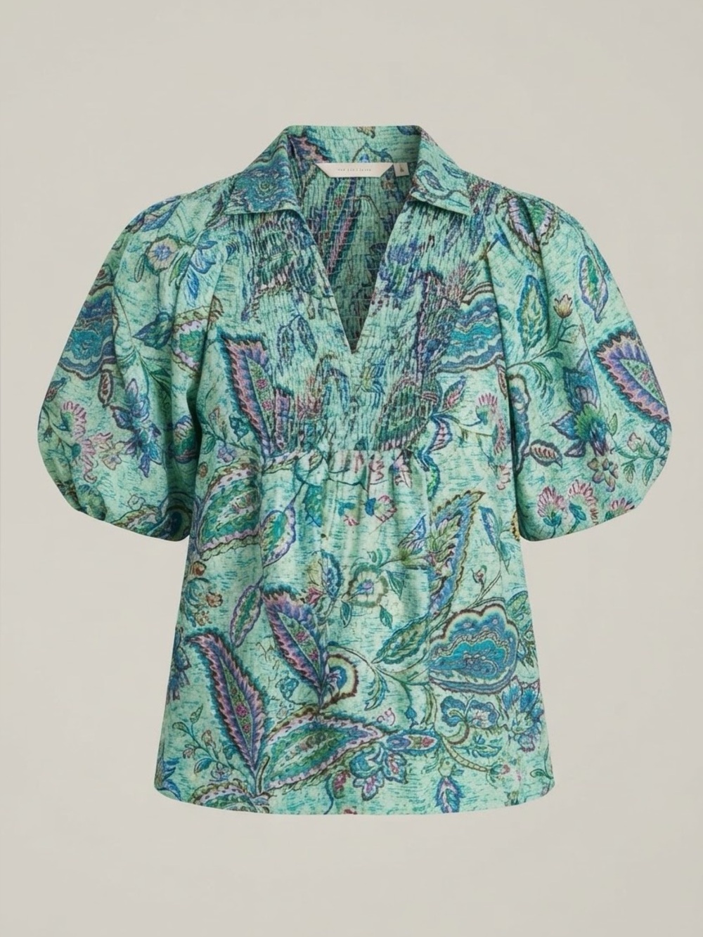 NWOT Umgee Teal Paisley Puff Sleeve Blouse